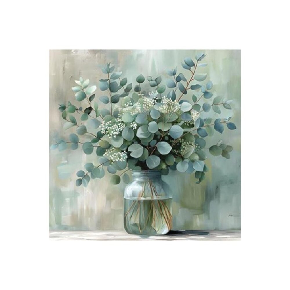 Eucalyptus Flower Glass Vase Unframed Canvas Wall Art 16" X 16"